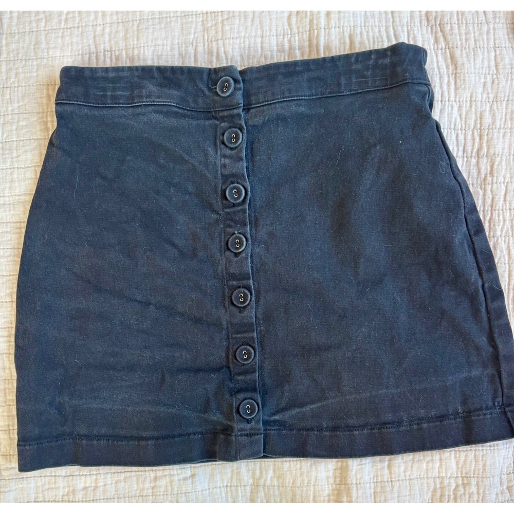 Forever 21 Black Denim Button Front Mini Skirt High Waisted Size Small